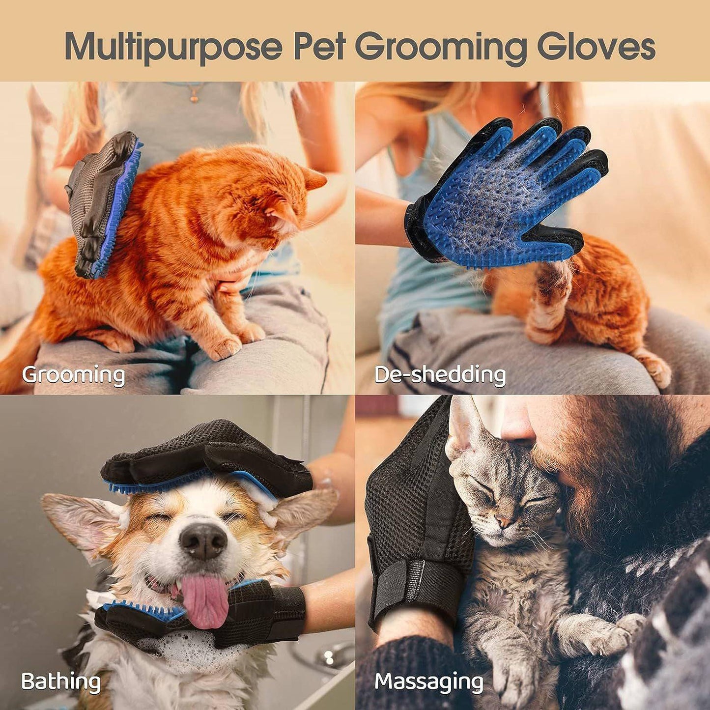 Gants de Toilettage Améliorés – Massage & Élimination des Poils - Montoutous
