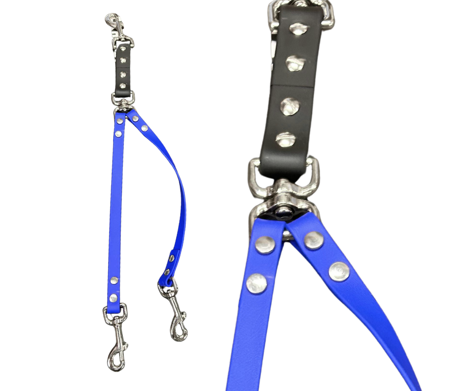 Coupleur laisse double pivotant 5/8" en BioThane – Snap ou anneau central | Fait main au Québec