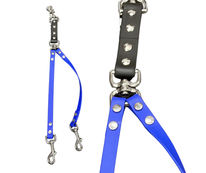 Coupleur laisse double pivotant 5/8" en BioThane – Snap ou anneau central | Fait main au Québec