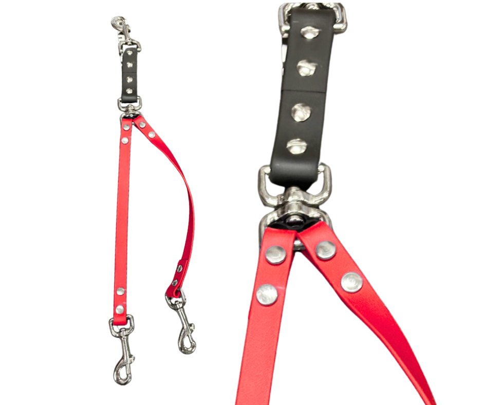 Coupleur laisse double pivotant 5/8" en BioThane – Snap ou anneau central | Fait main au Québec
