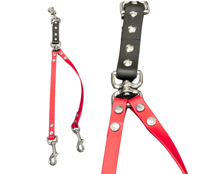 Coupleur laisse double pivotant 5/8" en BioThane – Snap ou anneau central | Fait main au Québec