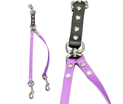 Coupleur laisse double pivotant 5/8" en BioThane – Snap ou anneau central | Fait main au Québec