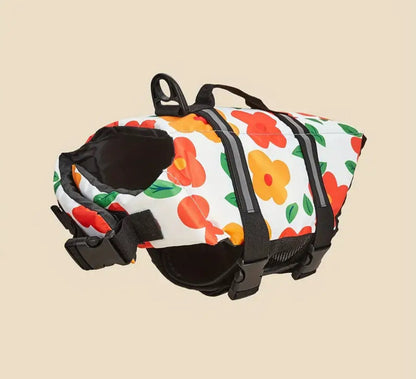 Veste de sauvetage florale pour chien – Sécurité et style en eau