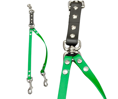 Coupleur laisse double pivotant 5/8" en BioThane – Snap ou anneau central | Fait main au Québec