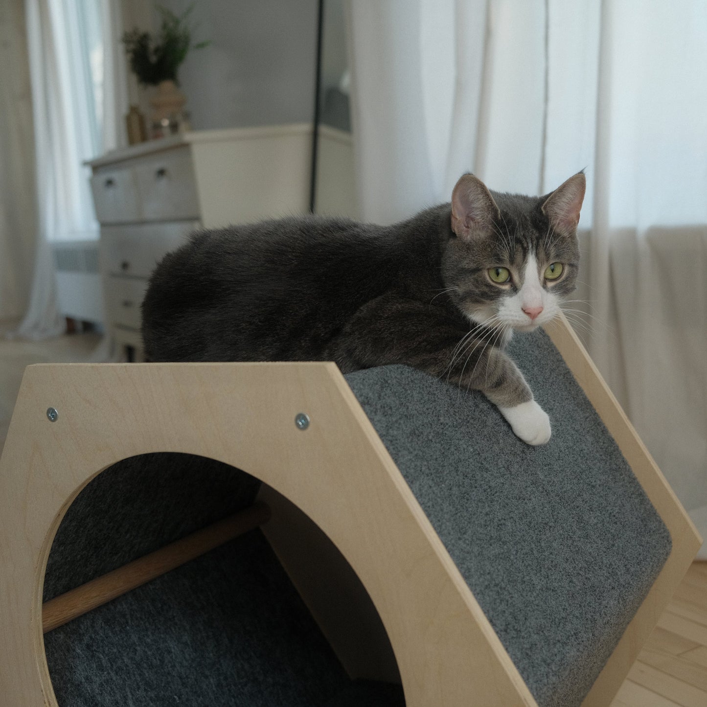 Maison pour Chat Hexagonale – Design Moderne et Surface à Griffer