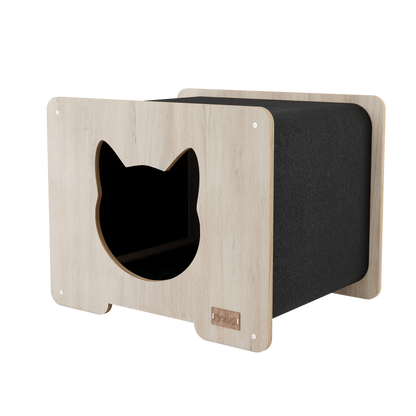 The Hut – Cachette design pour chat avec surface à griffer intégrée