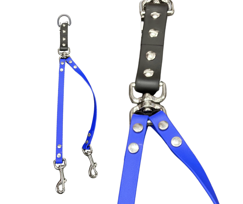 Coupleur laisse double pivotant 5/8" en BioThane – Snap ou anneau central | Fait main au Québec