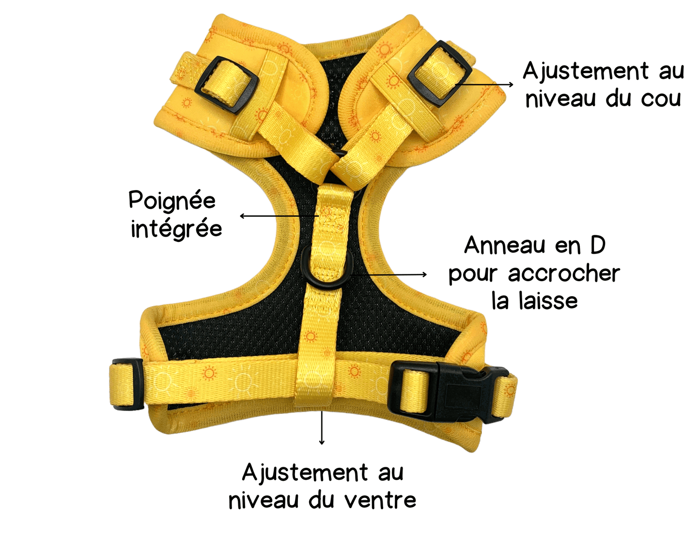 Ensemble “Rayon de soleil” – Harnais, laisse, collier + pochette à sacs à crottes | 84,99 